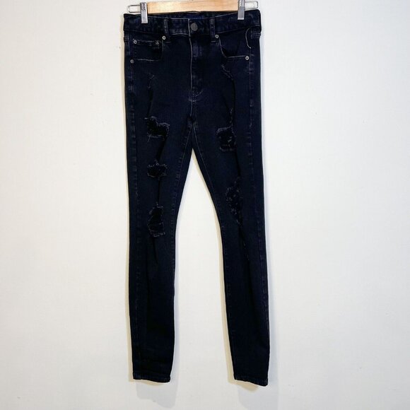 Aeropostale Jeans‎ Size 6 Long Womens High Rise Distressed Jegging Black Denim - Picture 9 of 9